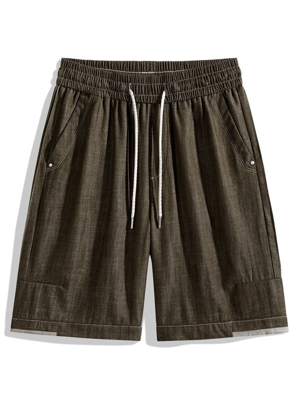 Retro Patchwork Color-blocked Tooling Five Points Shorts - Image 7