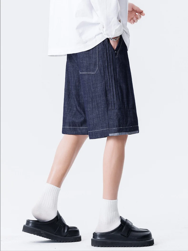 Retro Patchwork Color-blocked Tooling Five Points Shorts - Image 9