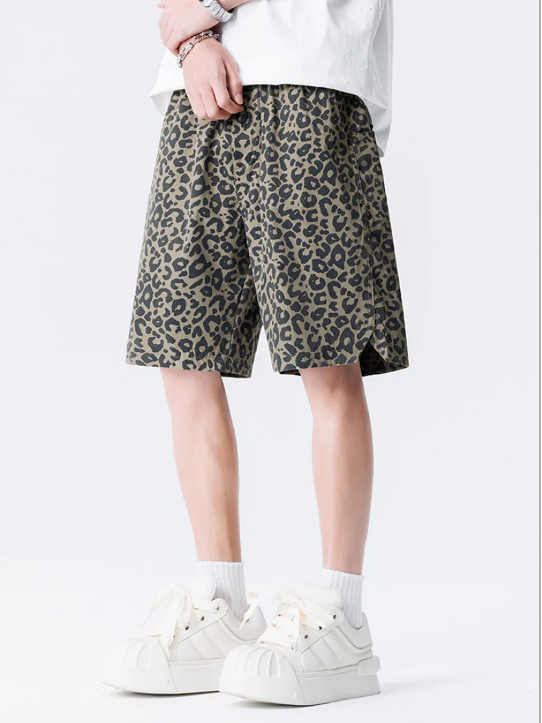 Retro Leopard Print Five Points Shorts