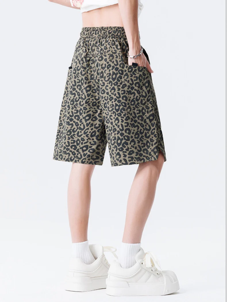 Retro Leopard Print Five Points Shorts - Image 2
