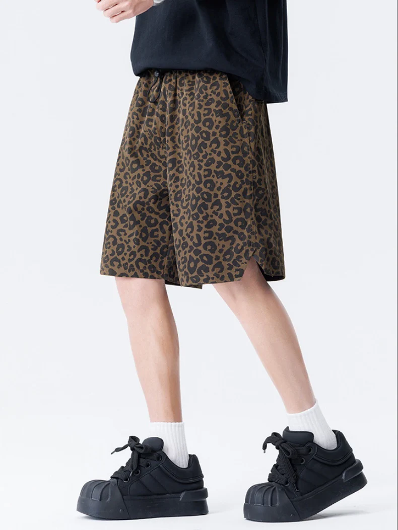 Retro Leopard Print Five Points Shorts - Image 4