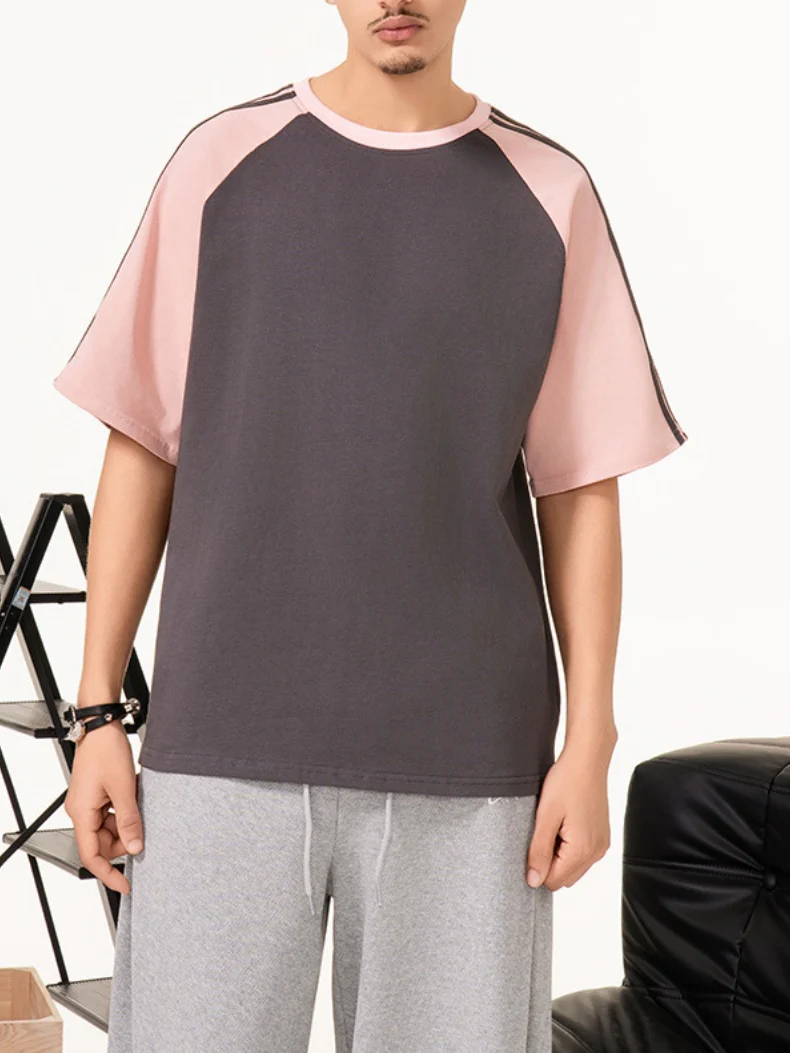 Stripes Patchwork Cooling Sensation Color-blocked T-shirts - Image 11