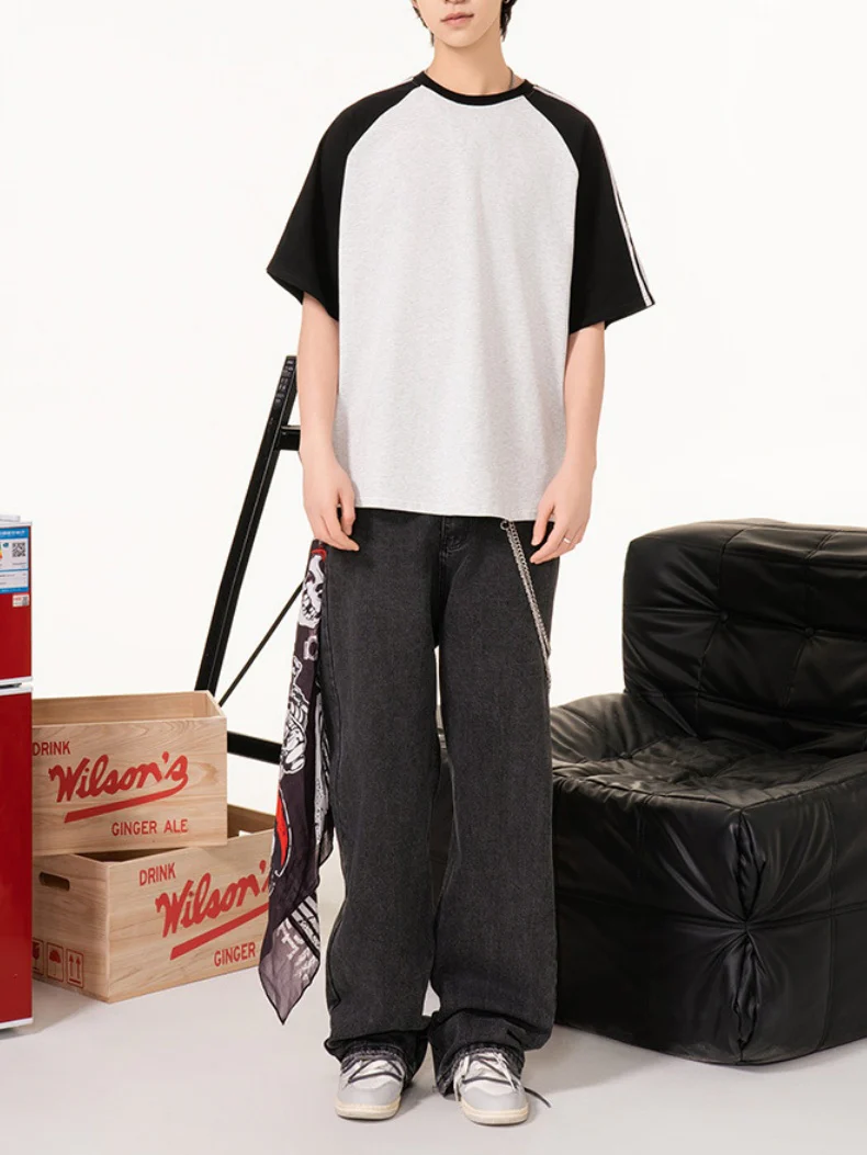 Stripes Patchwork Cooling Sensation Color-blocked T-shirts - Image 2