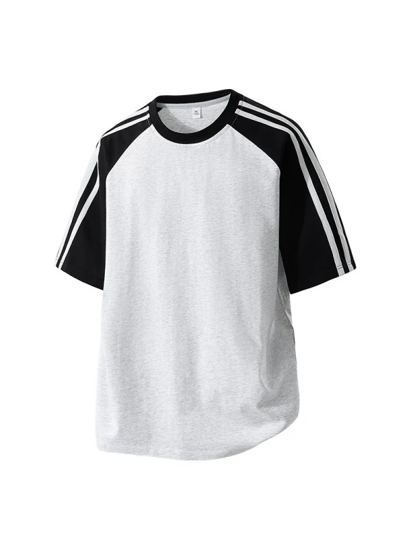 Stripes Patchwork Cooling Sensation Color-blocked T-shirts - Image 3