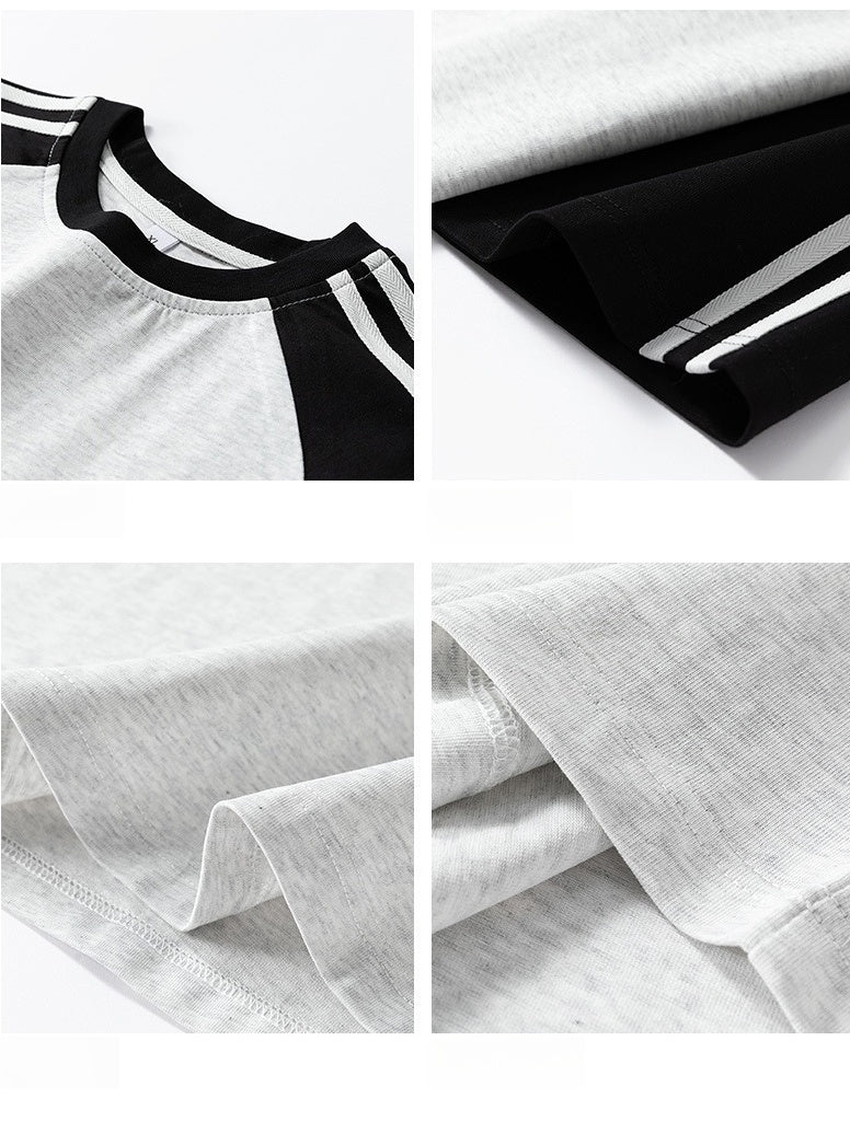 Stripes Patchwork Cooling Sensation Color-blocked T-shirts - Image 4