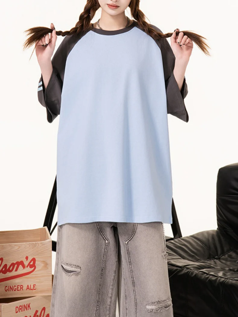 Stripes Patchwork Cooling Sensation Color-blocked T-shirts - Image 5