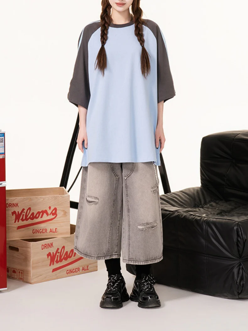 Stripes Patchwork Cooling Sensation Color-blocked T-shirts - Image 6