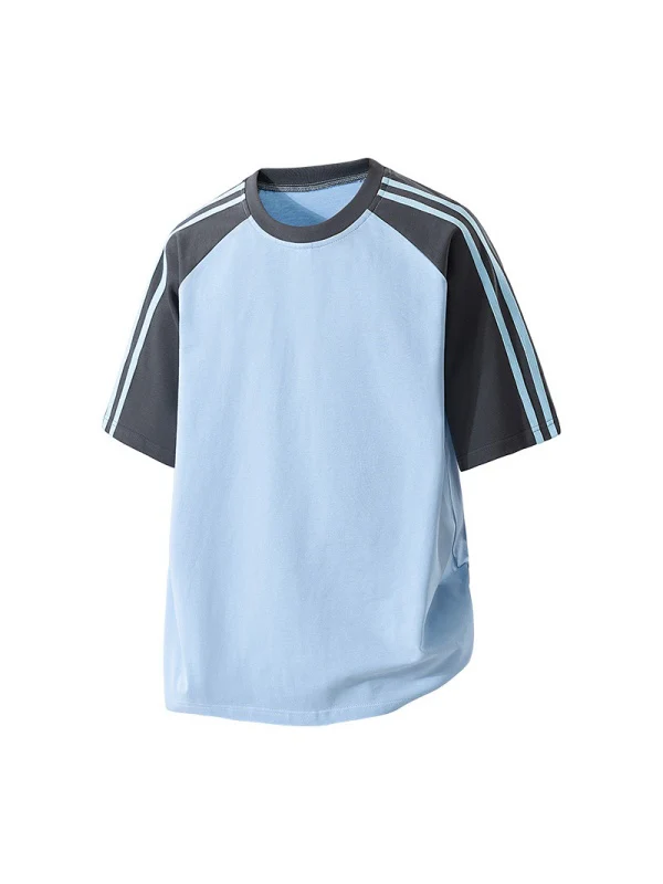 Stripes Patchwork Cooling Sensation Color-blocked T-shirts - Image 7