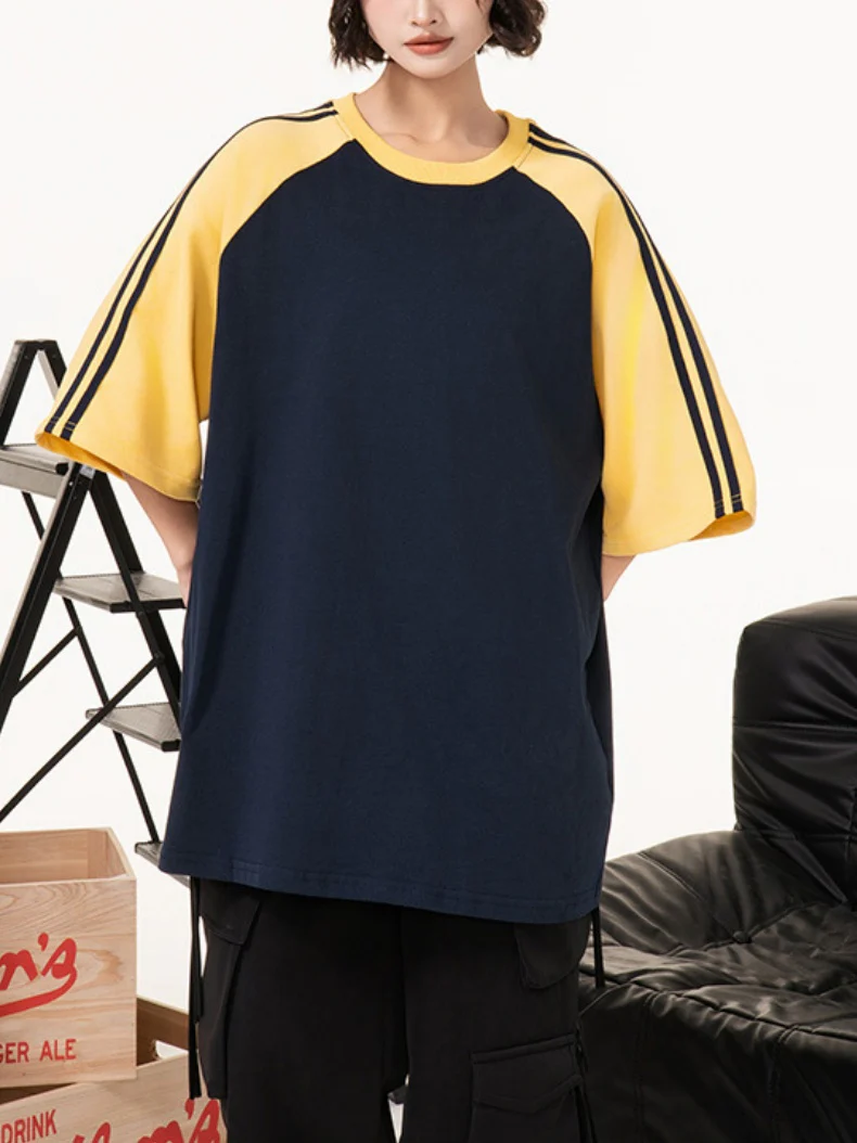 Stripes Patchwork Cooling Sensation Color-blocked T-shirts - Image 8