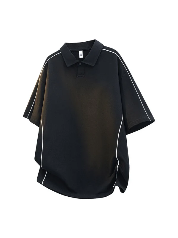 Stripes Patchwork Breathable Loose-fit POLO Shirt - Image 4