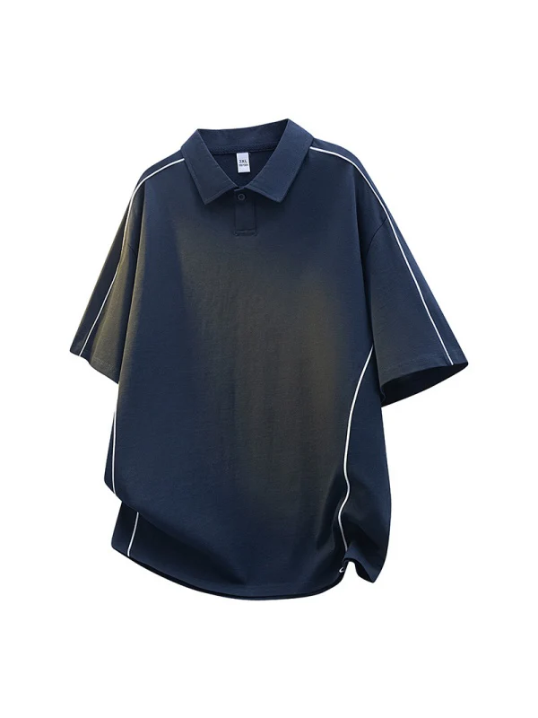 Stripes Patchwork Breathable Loose-fit POLO Shirt - Image 5