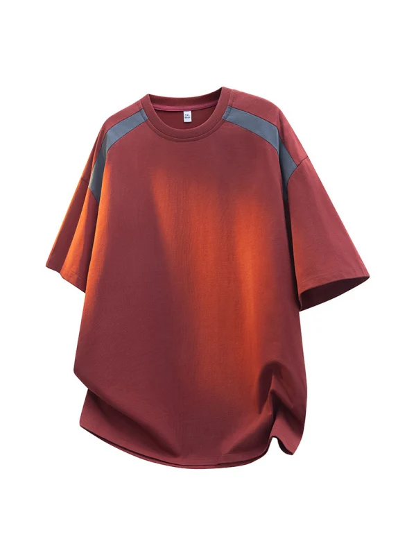Retro Color-blocked Patchwork Loose-fit T-shirts - Image 2