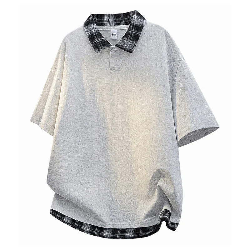 Layered-look Patchwork Plaid POLO Shirt - Image 3