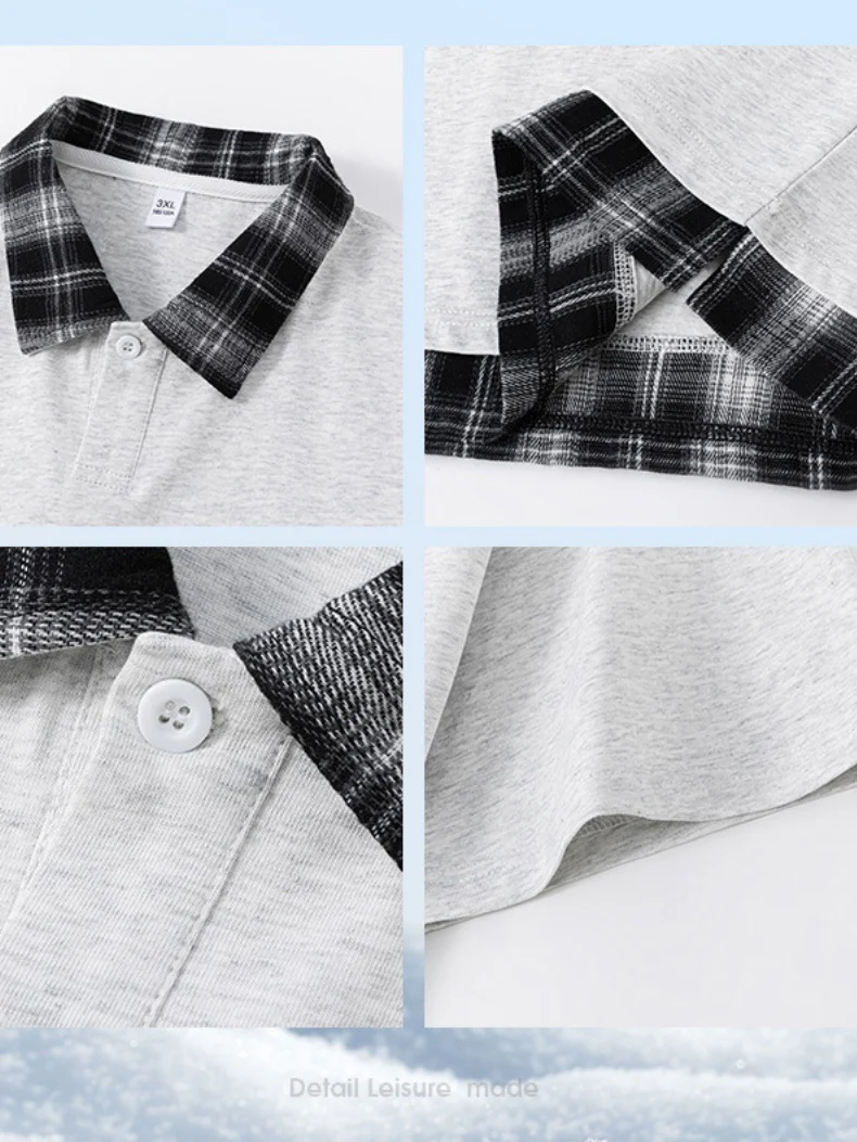 Layered-look Patchwork Plaid POLO Shirt - Image 5