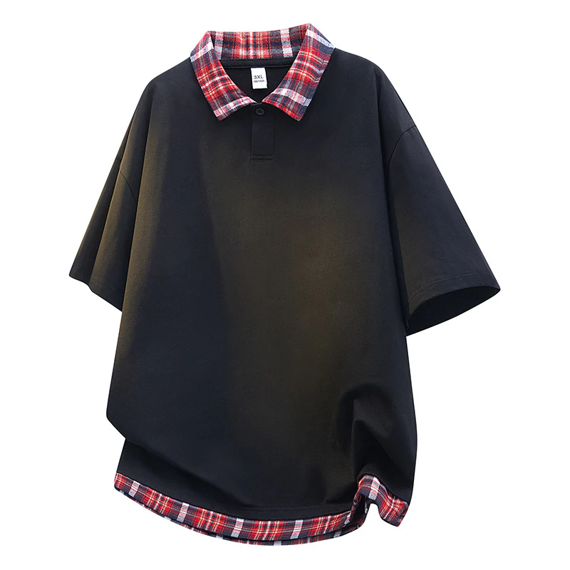 Layered-look Patchwork Plaid POLO Shirt - Image 6