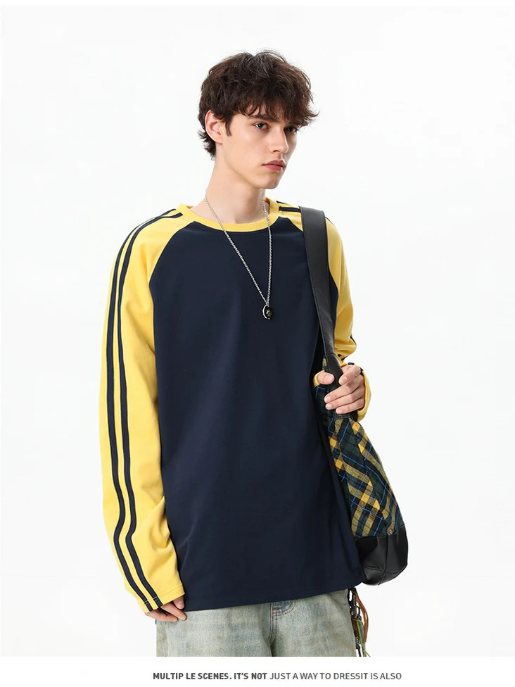 Liber Autumn Neutral wear Color matching Stripes T-shirts