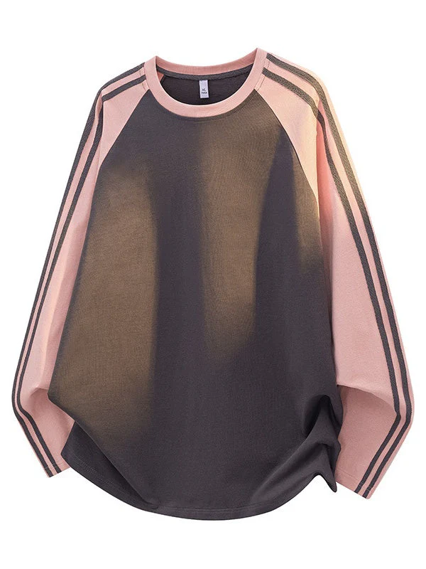 Liber Autumn Neutral wear Color matching Stripes T-shirts - Image 10