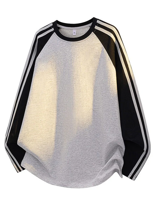 Liber Autumn Neutral wear Color matching Stripes T-shirts - Image 11