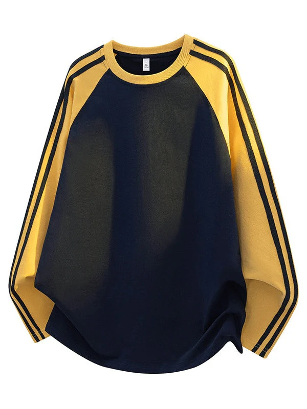 Liber Autumn Neutral wear Color matching Stripes T-shirts - Image 13