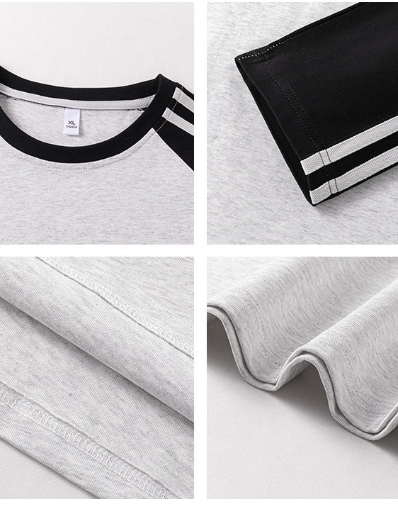 Liber Autumn Neutral wear Color matching Stripes T-shirts - Image 5