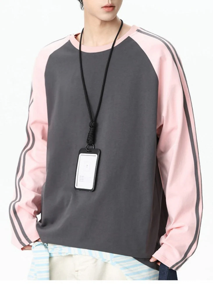 Liber Autumn Neutral wear Color matching Stripes T-shirts - Image 6