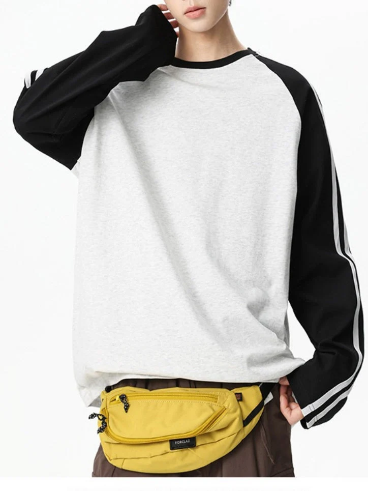 Liber Autumn Neutral wear Color matching Stripes T-shirts - Image 7