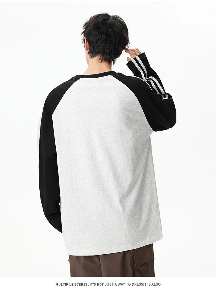 Liber Autumn Neutral wear Color matching Stripes T-shirts - Image 8