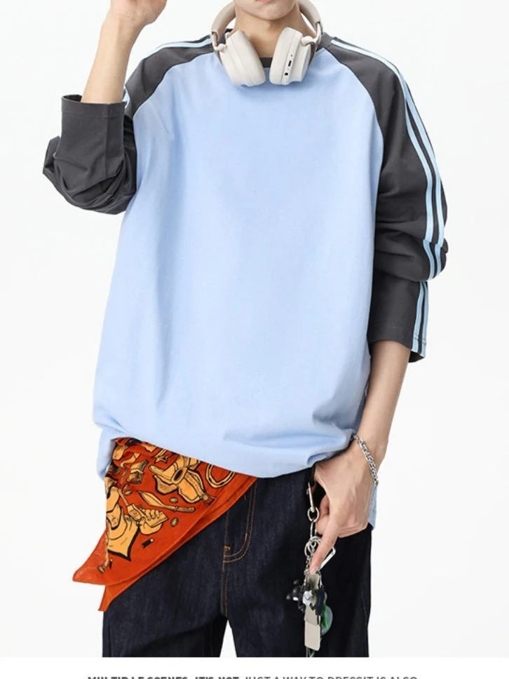 Liber Autumn Neutral wear Color matching Stripes T-shirts - Image 9