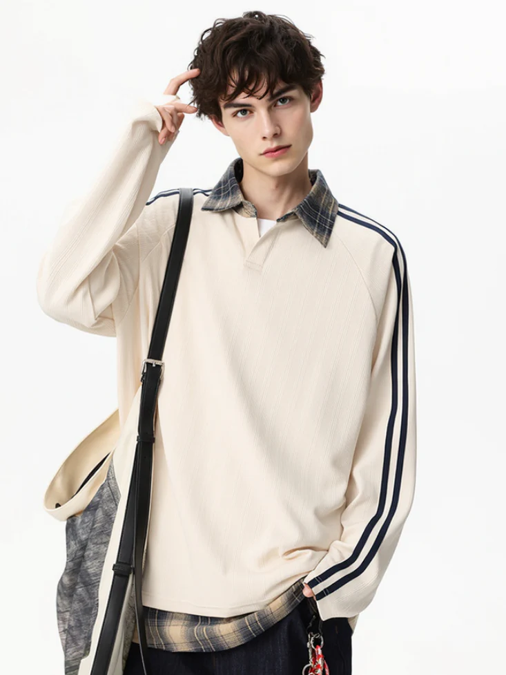 Fake Two Pieces Splicing V-neck College Style Polo