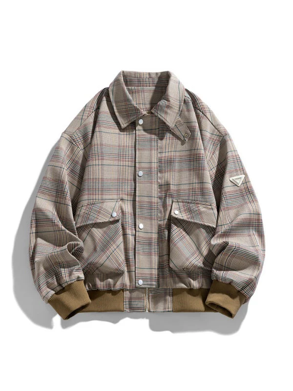Lapel Plaid Loose Jackets - Image 5
