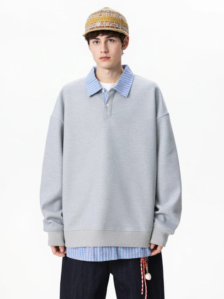 Retro Plaid Loose Fake Two Pieces Polo