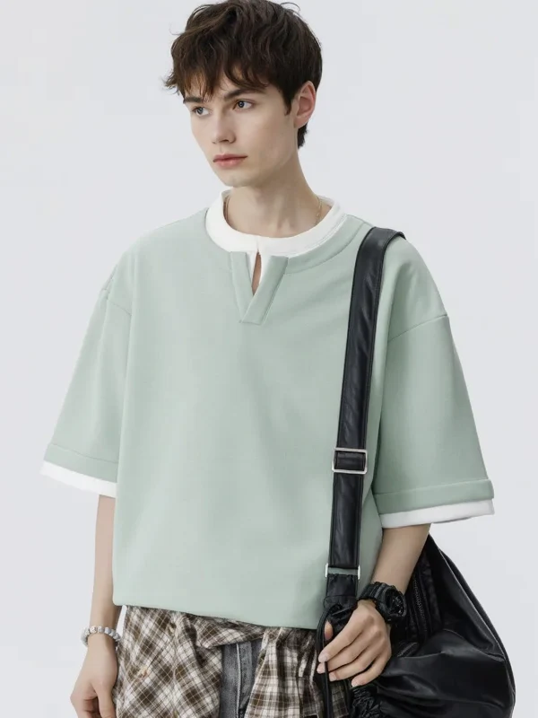 Layered-look Color-blocked Loose-fit T-shirts