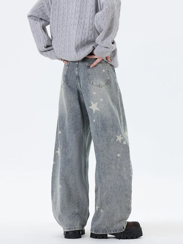 Washing Old Star Printed Wide-leg Machete Jeans - Image 3