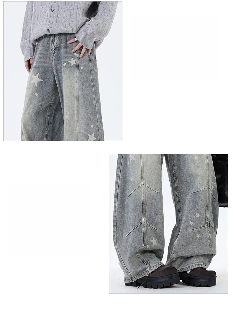 Washing Old Star Printed Wide-leg Machete Jeans - Image 4