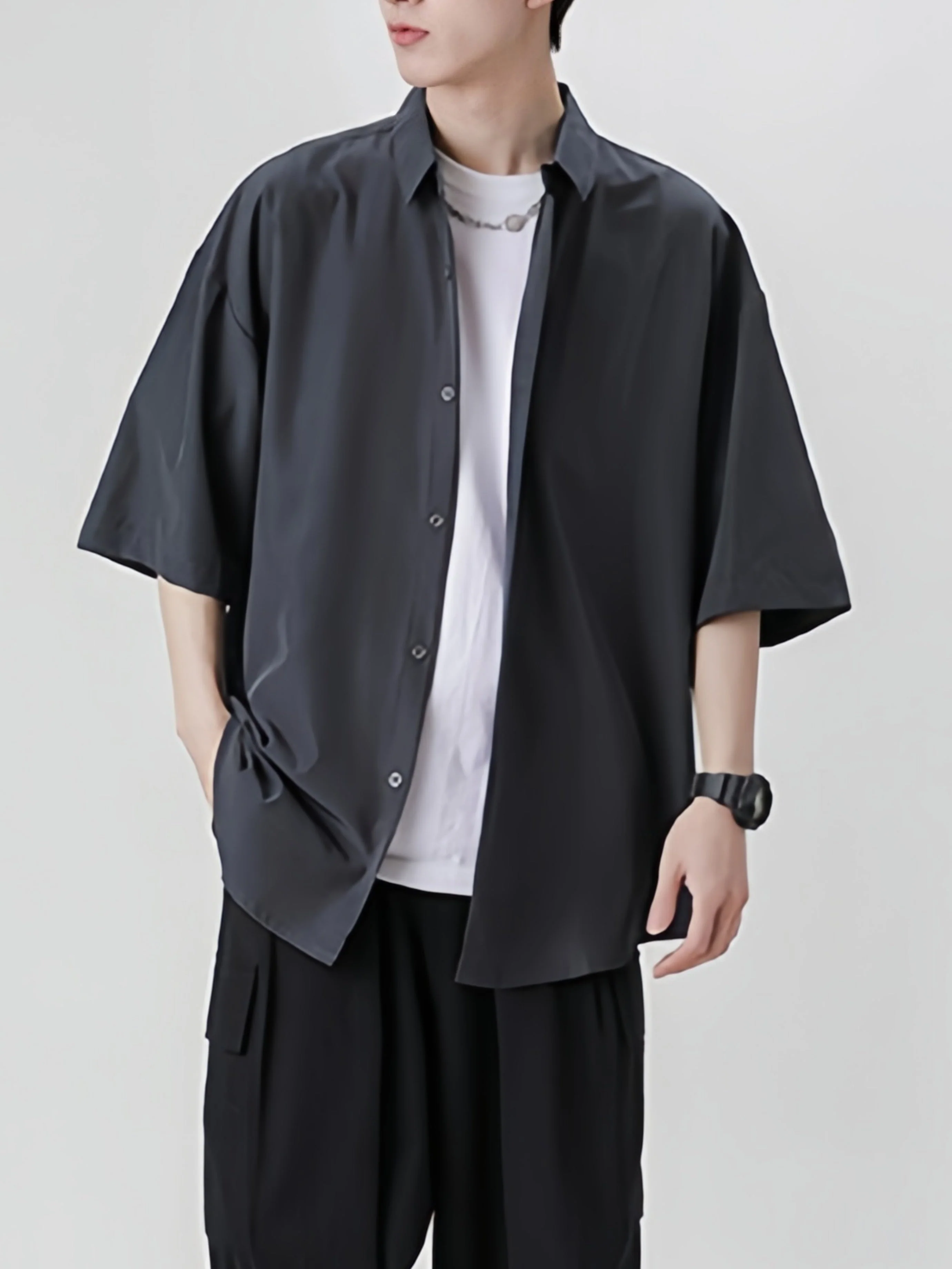 Cooling Sensation Loose-fit Dropped Shoulders Shirts - Image 3