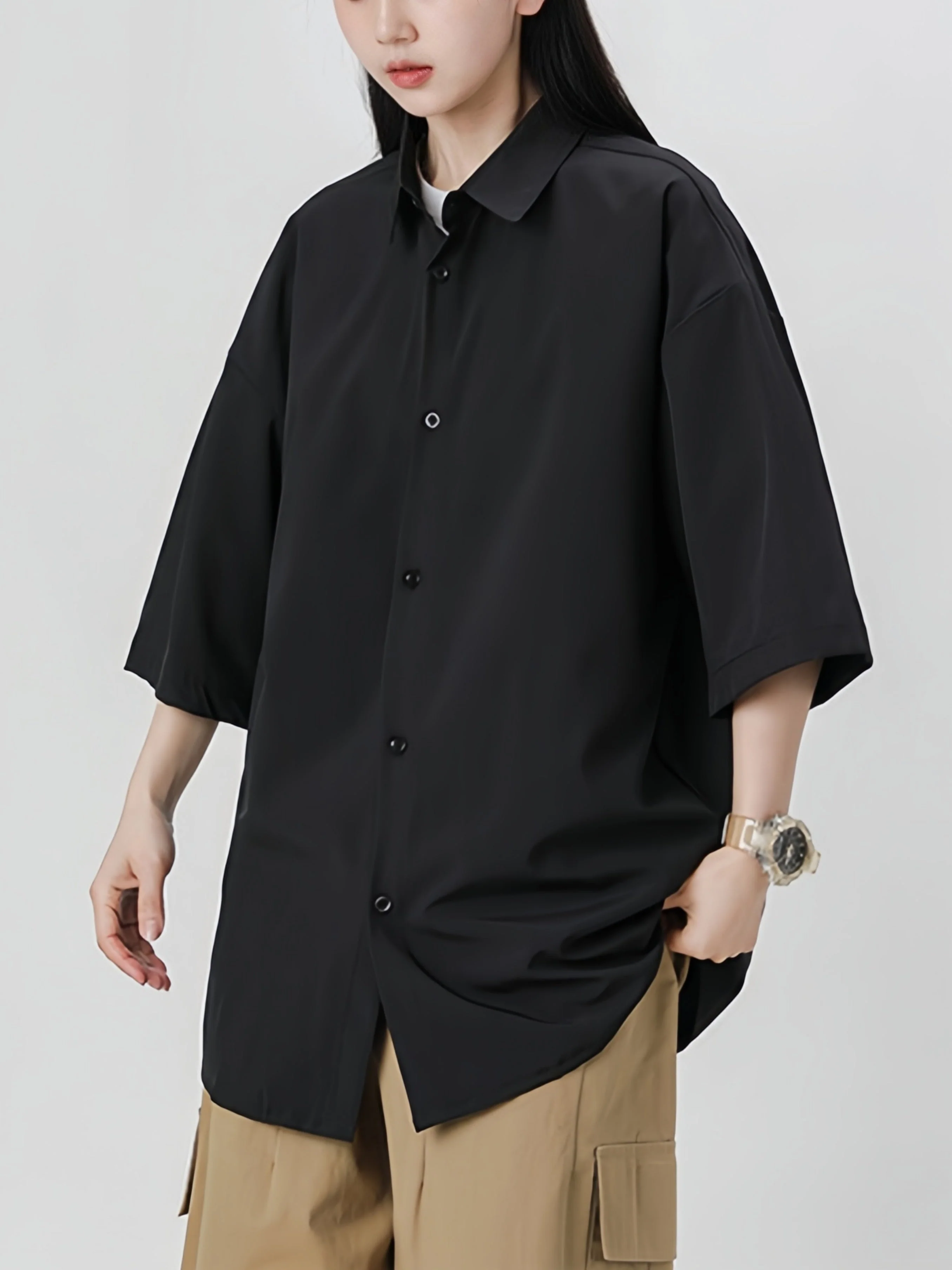 Cooling Sensation Loose-fit Dropped Shoulders Shirts - Image 5