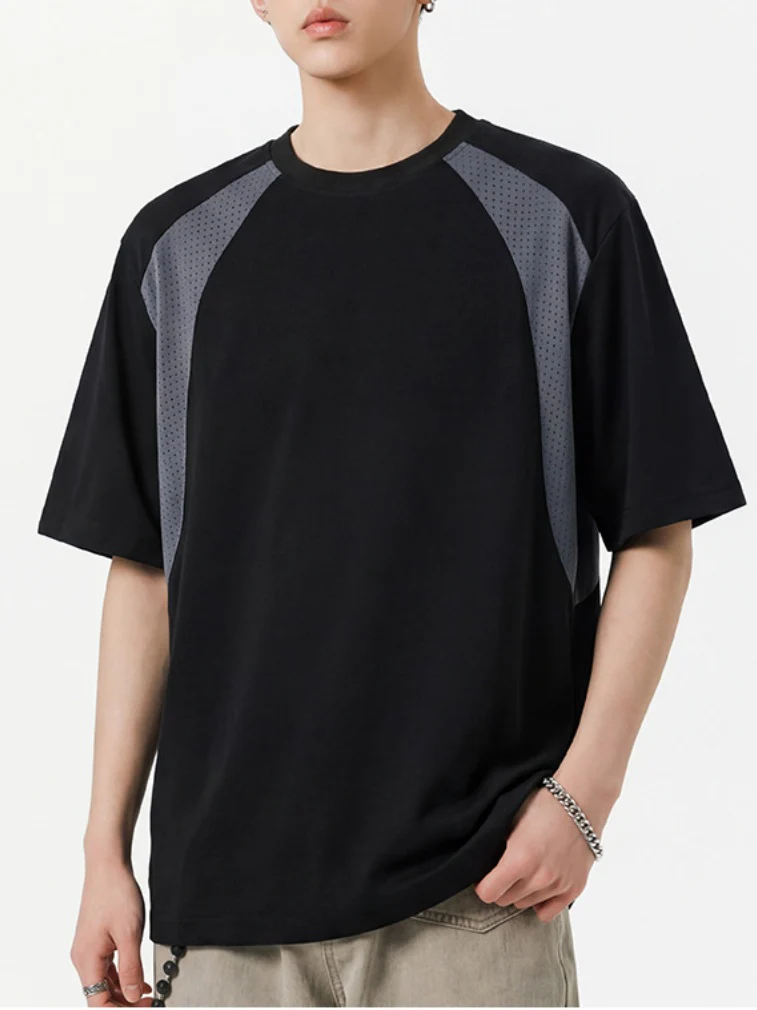 Color-blocked Patchwork Breathable Loose-fit Quick-drying T-shirts - Image 4