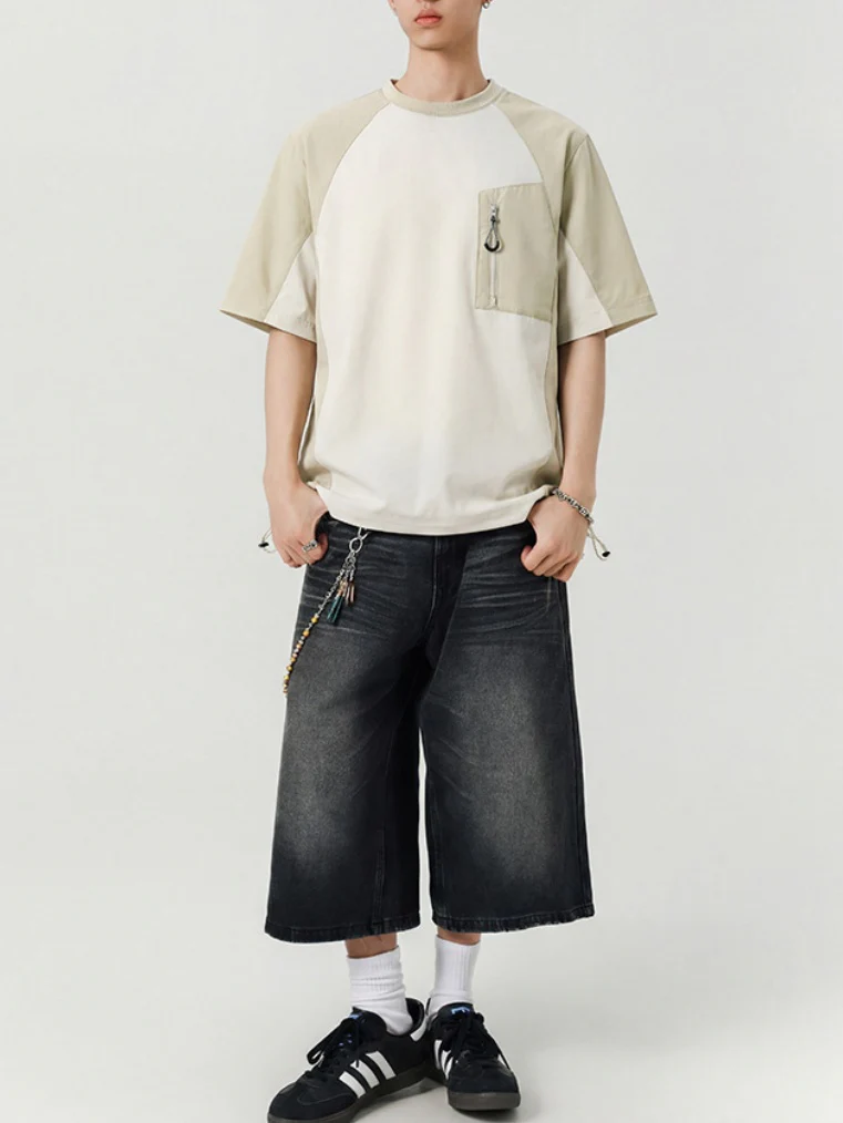 Color-blocked Patchwork Breathable Loose-fit T-shirts - Image 8