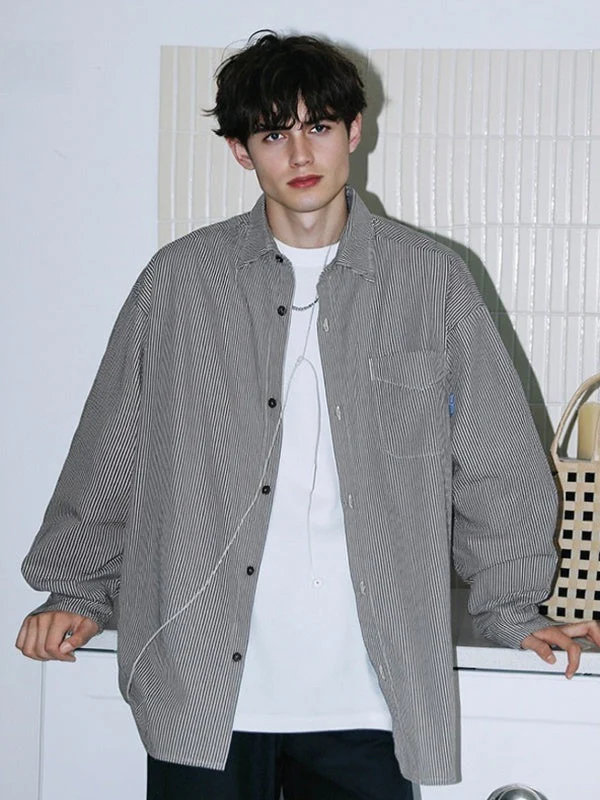 Vertical Stripe Color-blocked Shirts