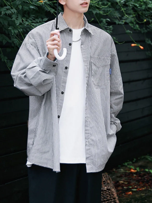 Vertical Stripe Color-blocked Shirts - Image 2