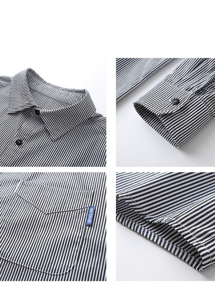 Vertical Stripe Color-blocked Shirts - Image 4