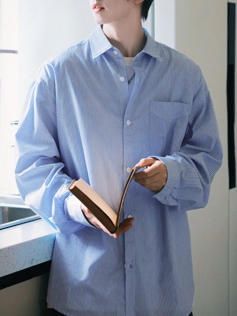 Vertical Stripe Color-blocked Shirts - Image 5