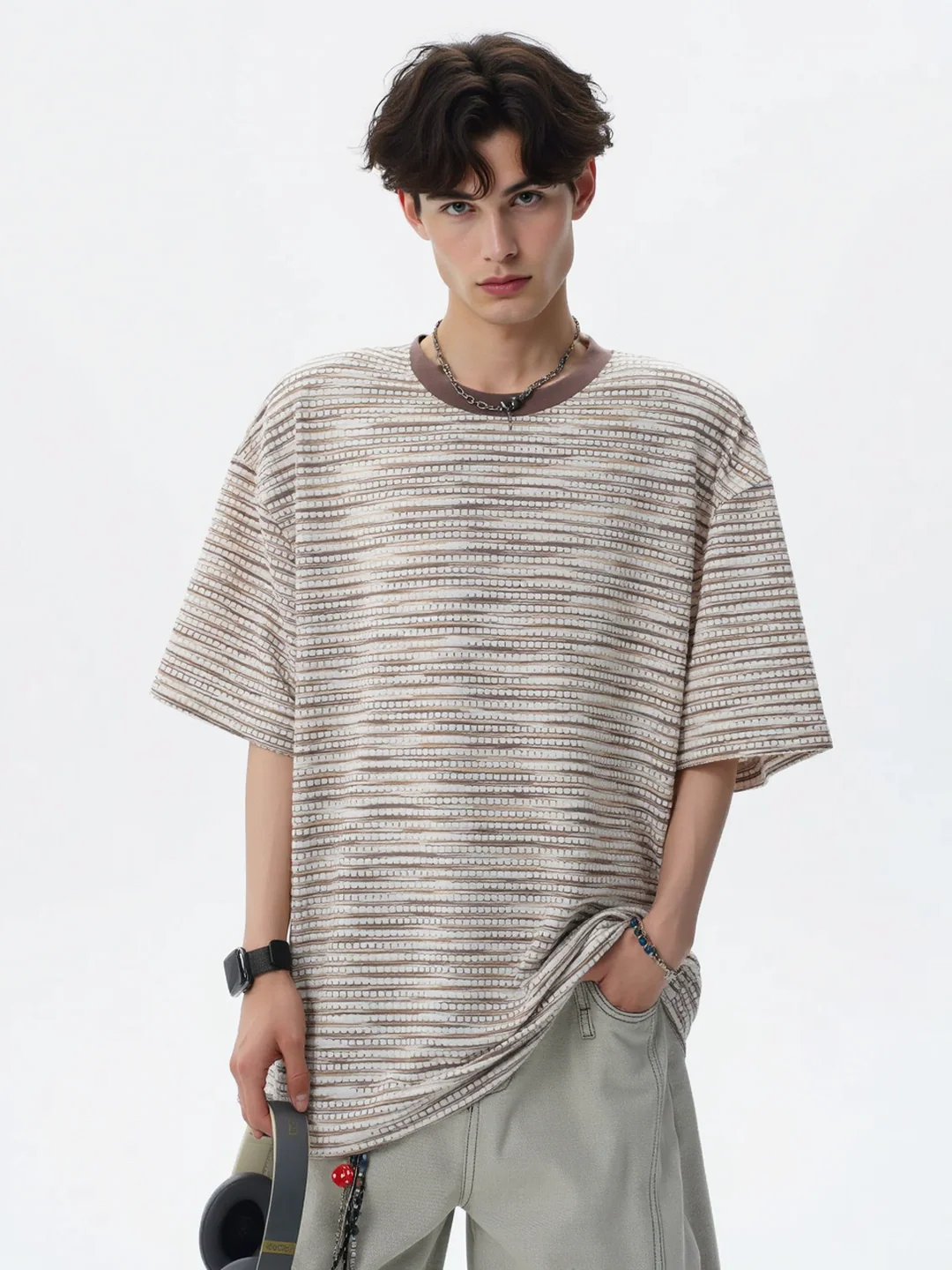 Color-blocked Rainbow Stripes Loose-fit T-shirts