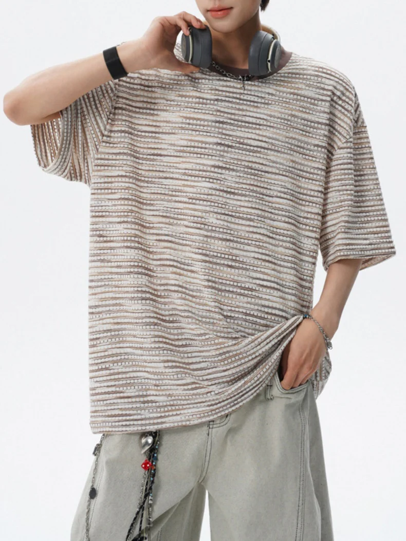 Color-blocked Rainbow Stripes Loose-fit T-shirts - Image 2