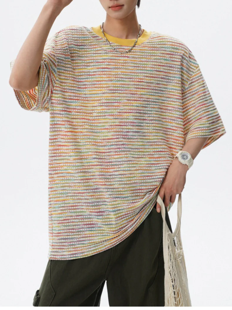 Color-blocked Rainbow Stripes Loose-fit T-shirts - Image 6