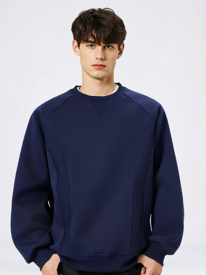 Boxy Structure Patchwork Collarless Sweatshirt