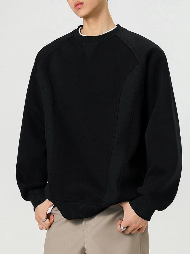 Boxy Structure Patchwork Collarless Sweatshirt - Image 4