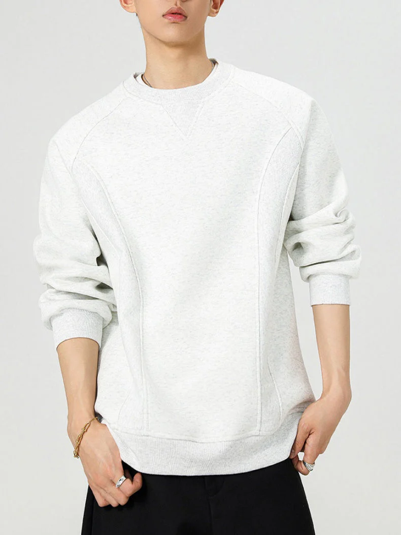 Boxy Structure Patchwork Collarless Sweatshirt - Image 7