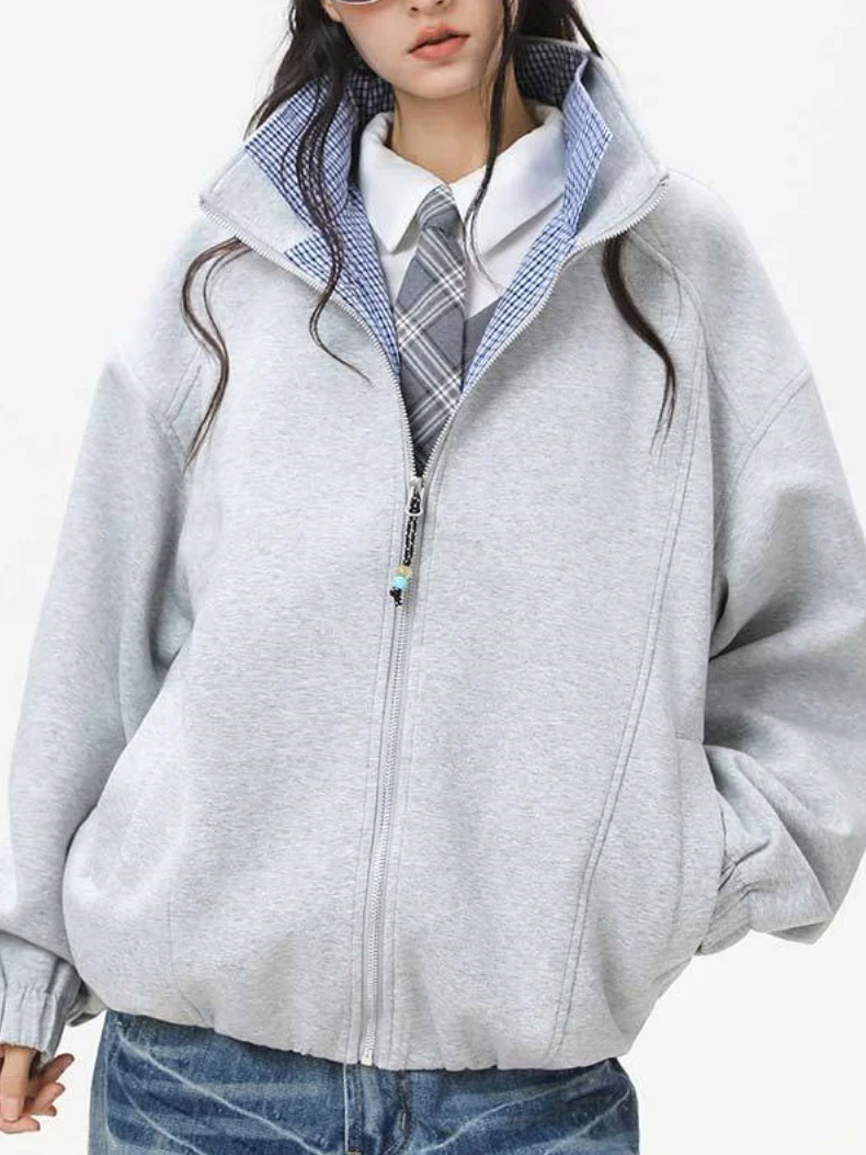 Layered-look Double Collar Color-blocked Jackets - Image 5