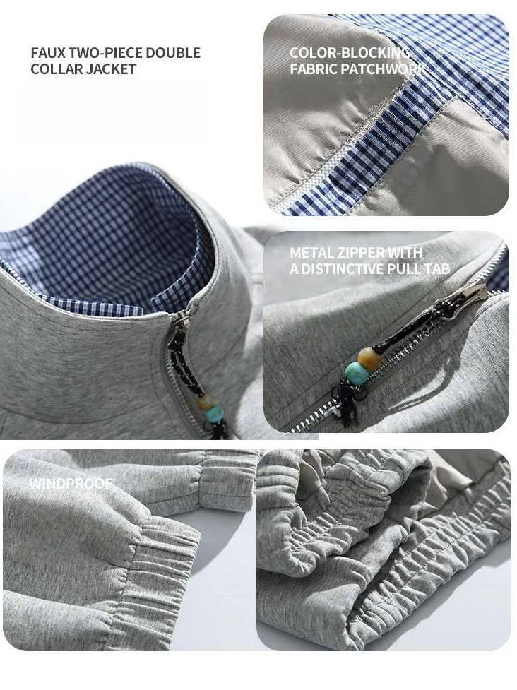 Layered-look Double Collar Color-blocked Jackets - Image 8